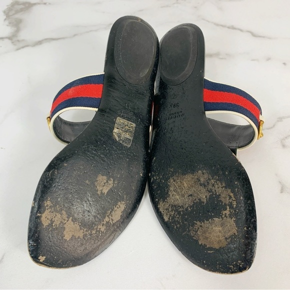 Gucci Querell Horsebit Web Stripe Logo Leather Thong Sandals EU 39 - Picture 13 of 15